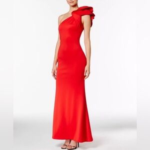Betsy & Adam Vibrant Red One-Shoulder Dress